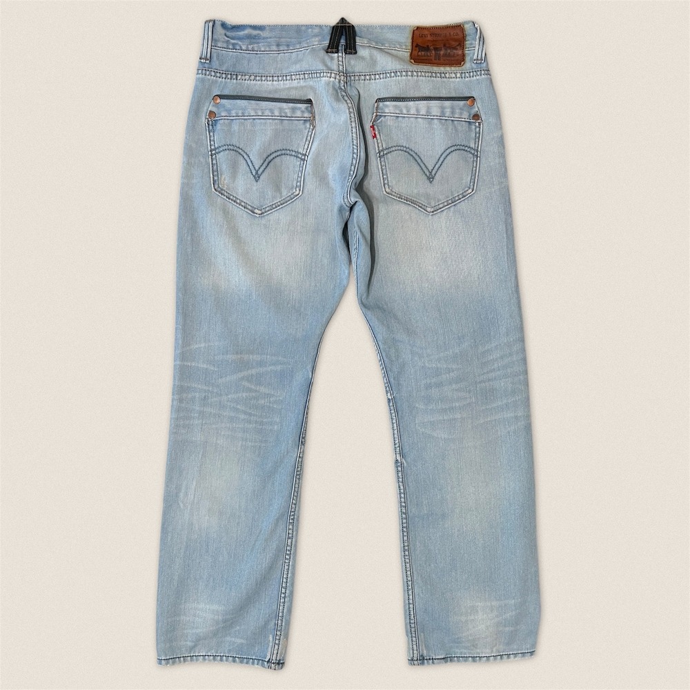 Levi's 514‎ Slim Straight Jeans Mens 34x30 Light Blue Leather Patch